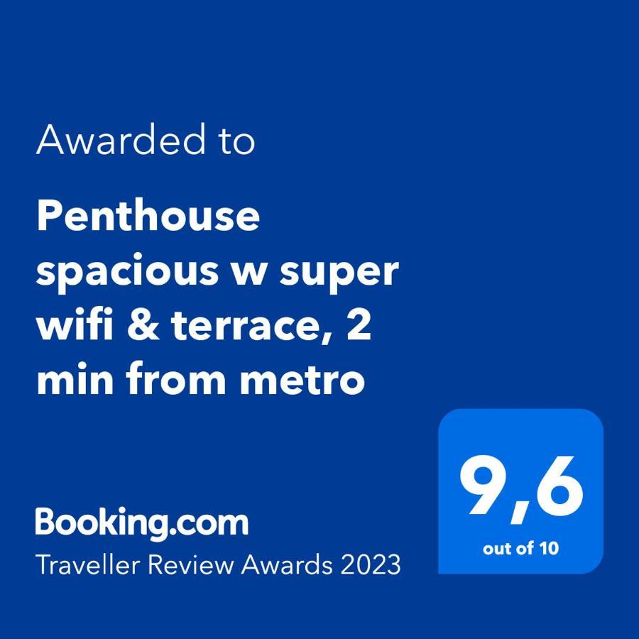 Penthouse Spacious W Super Wifi & Terrace, 2 Min From Metro Athén Kültér fotó